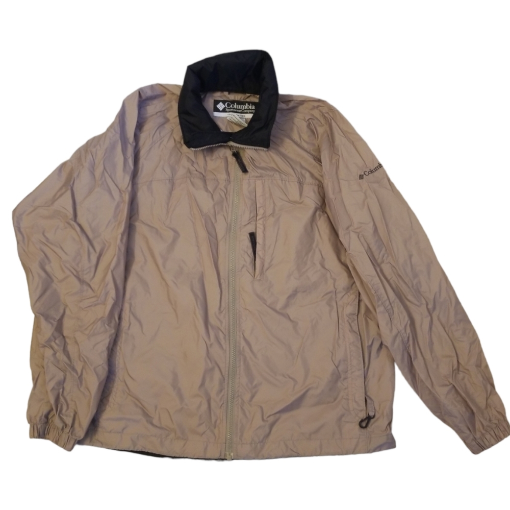 Colombia Mens Windbreaker Jacket Size M Packable Hidden Hood Tan